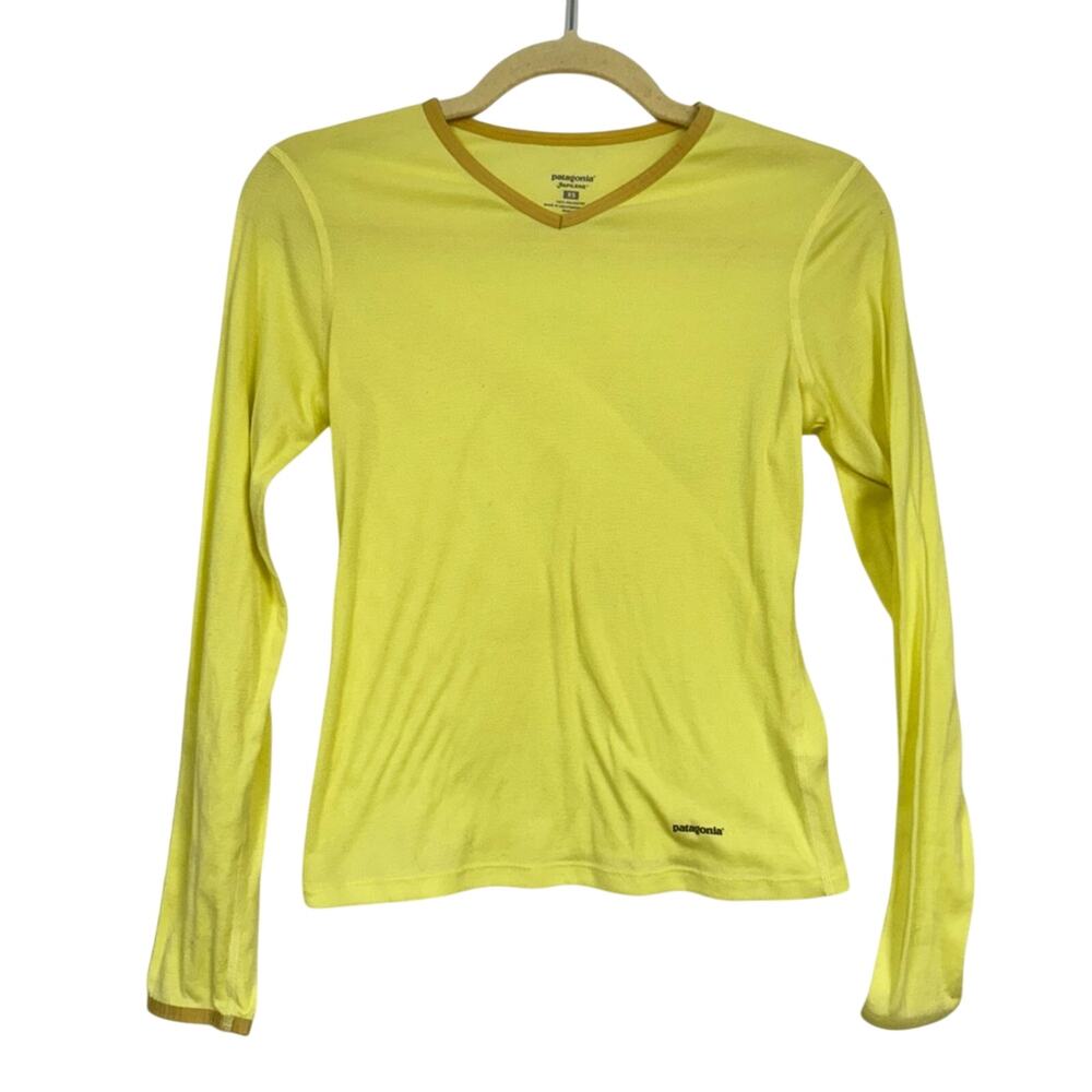 Patagonia Yellow Thermal Base Layer Tee Shirt Womens XS Capilene Long Sleeve